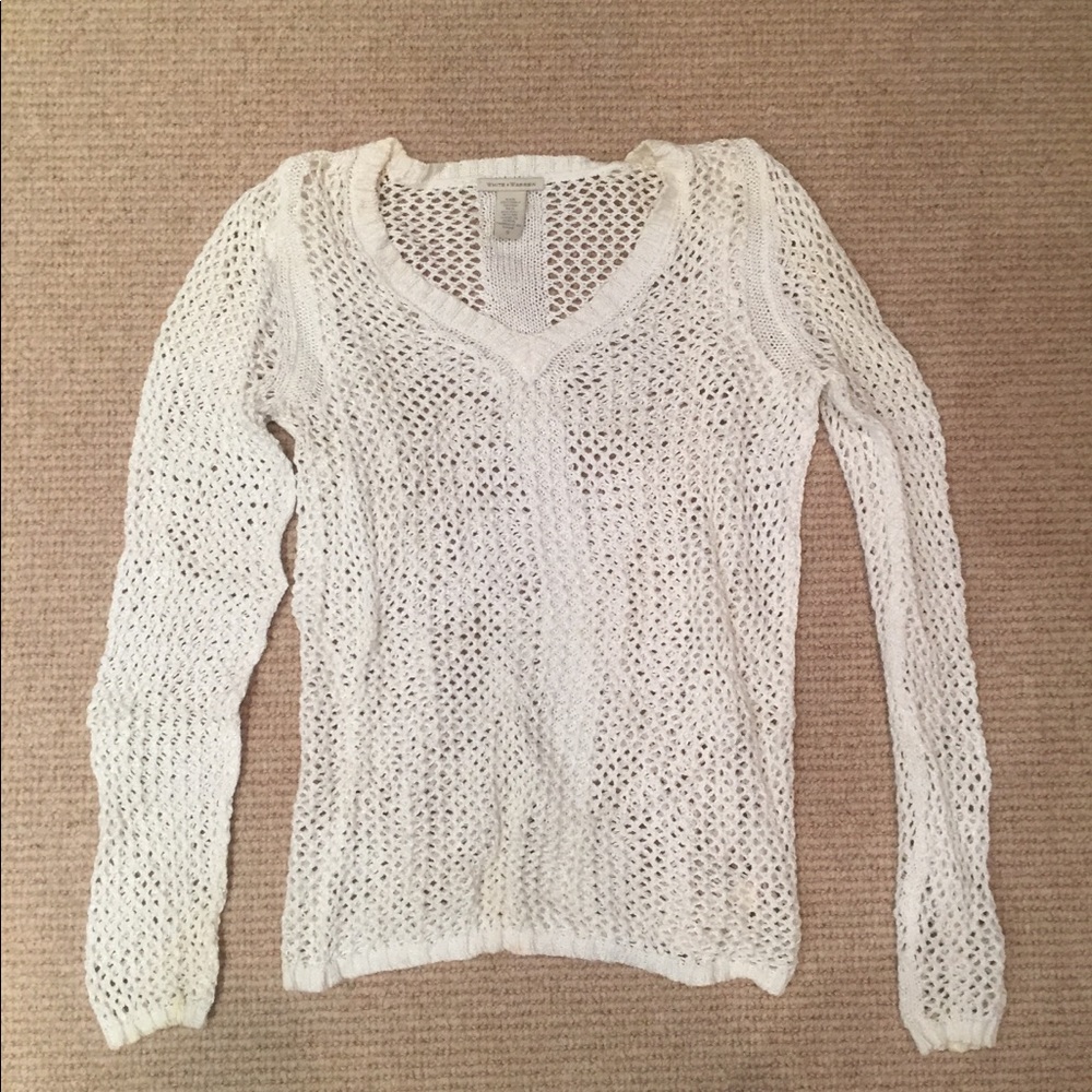 White + Warren white loose-knit sweater w sheen